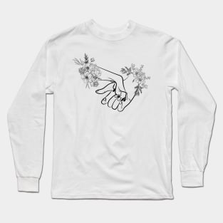 Floral Dog Paw And Woman Hand Long Sleeve T-Shirt